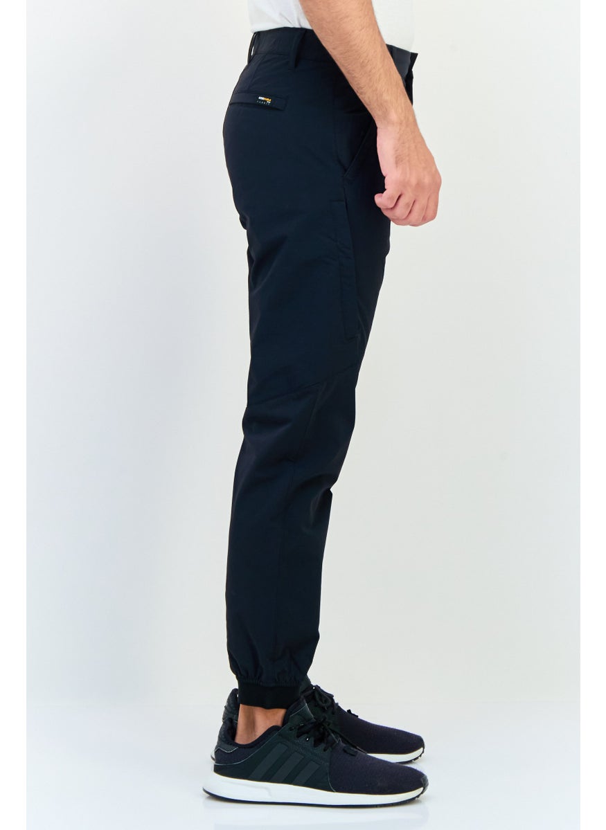 Men Tapered Fit Plain Cargo Pants, Navy