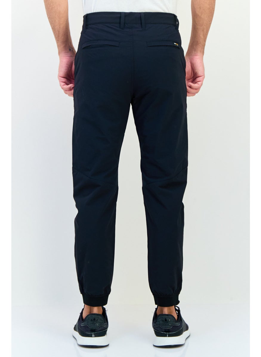 Men Tapered Fit Plain Cargo Pants, Navy