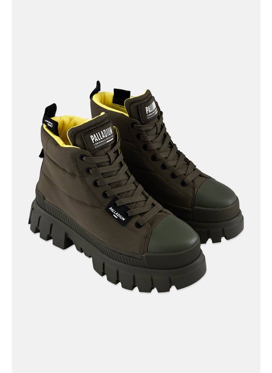 Women Revolt Boot Overcush Lace Up Ankle Boots, Dark Olive