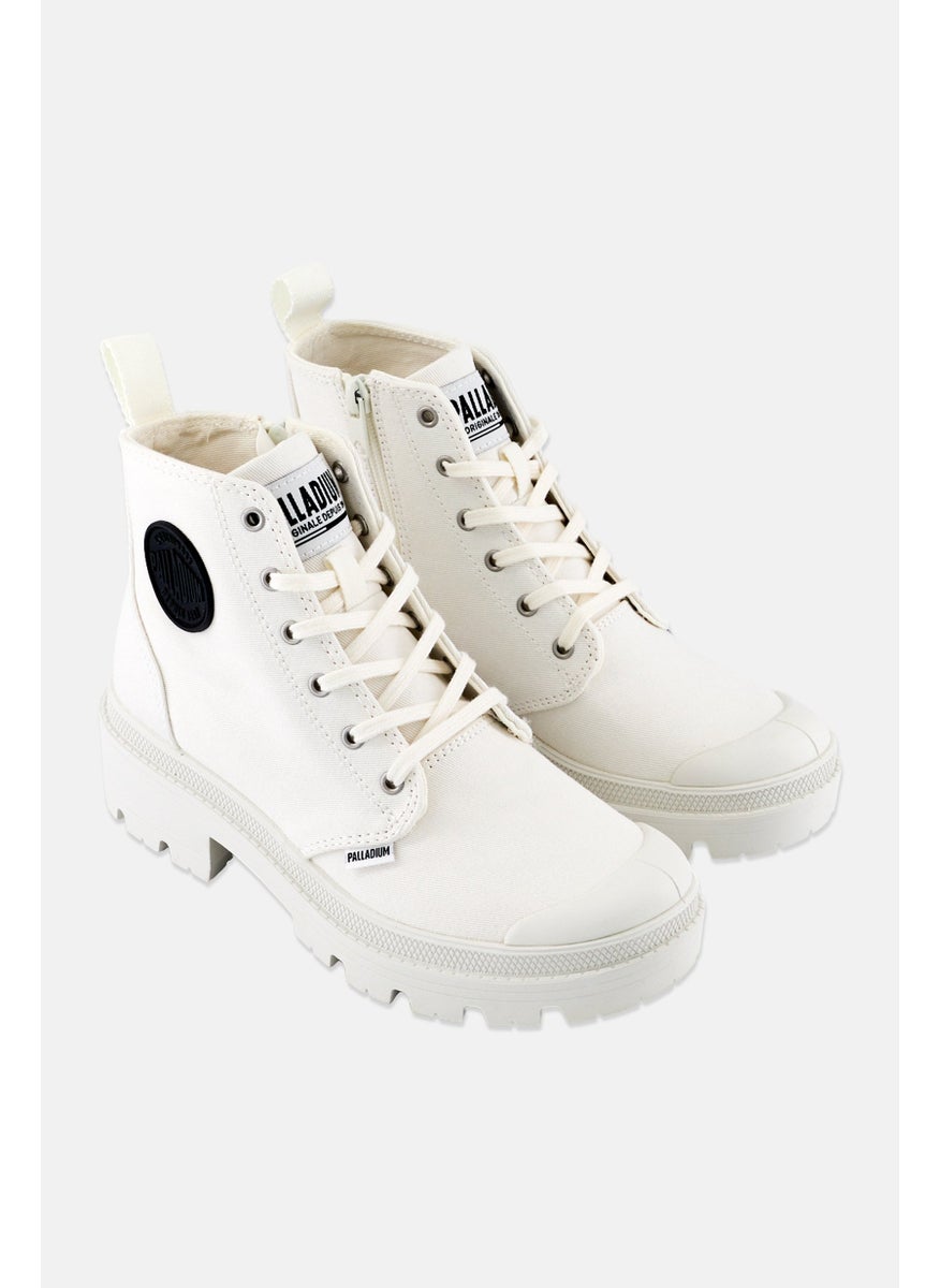 Women Pallabase Twill Lace Up Ankle Boots, White