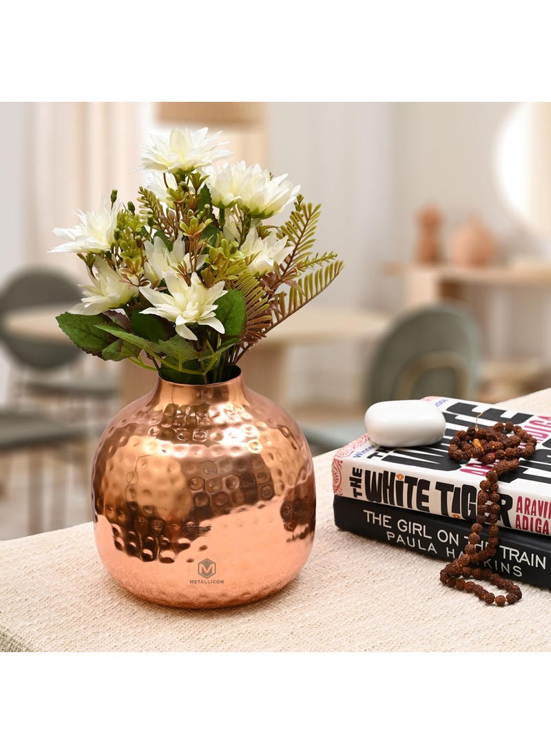 Handcrafted Copper Iron Vase Hammered Design 6 Inches Tall Decorative Modern Iron Vase for Home Dcor Elegant Centerpiece by Metallica Icon