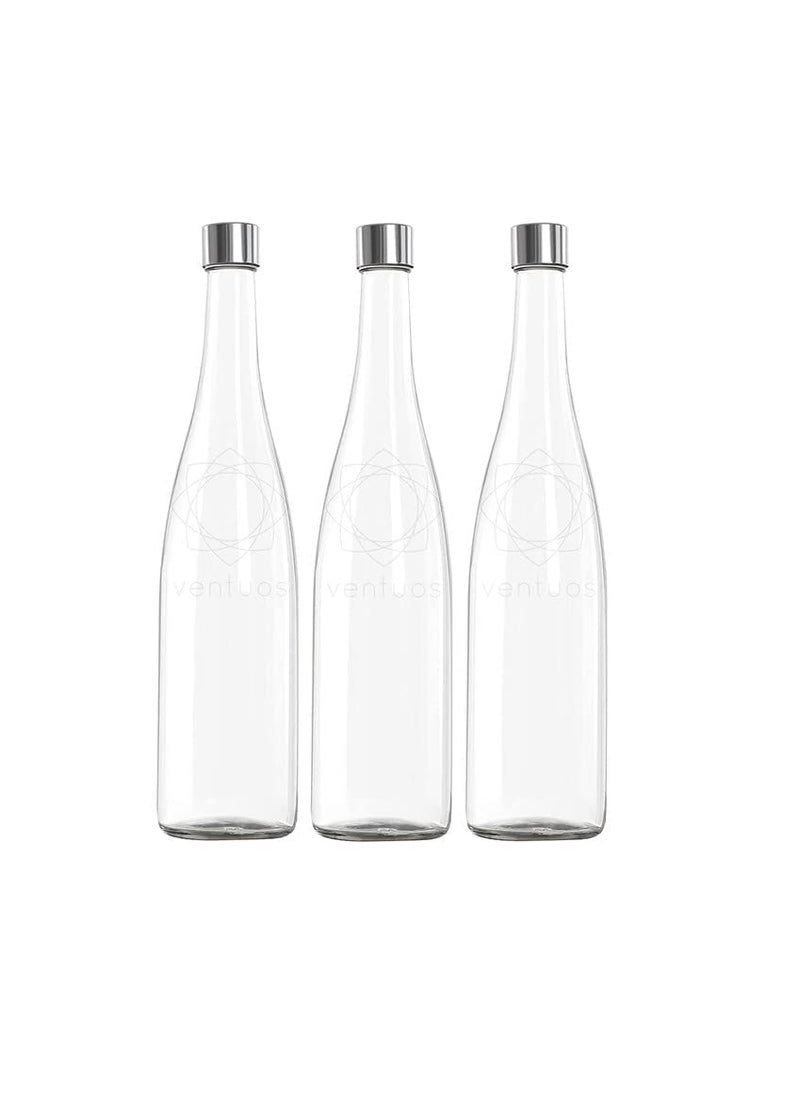 DCloud Hub Glass Water Bottle 1 Liter Plain Narrow Mouth for Beverages Oil Vinegar Beer Water Soda Airtight Lid Leak Proof Cap Clear Pack of 3 Voss bottle