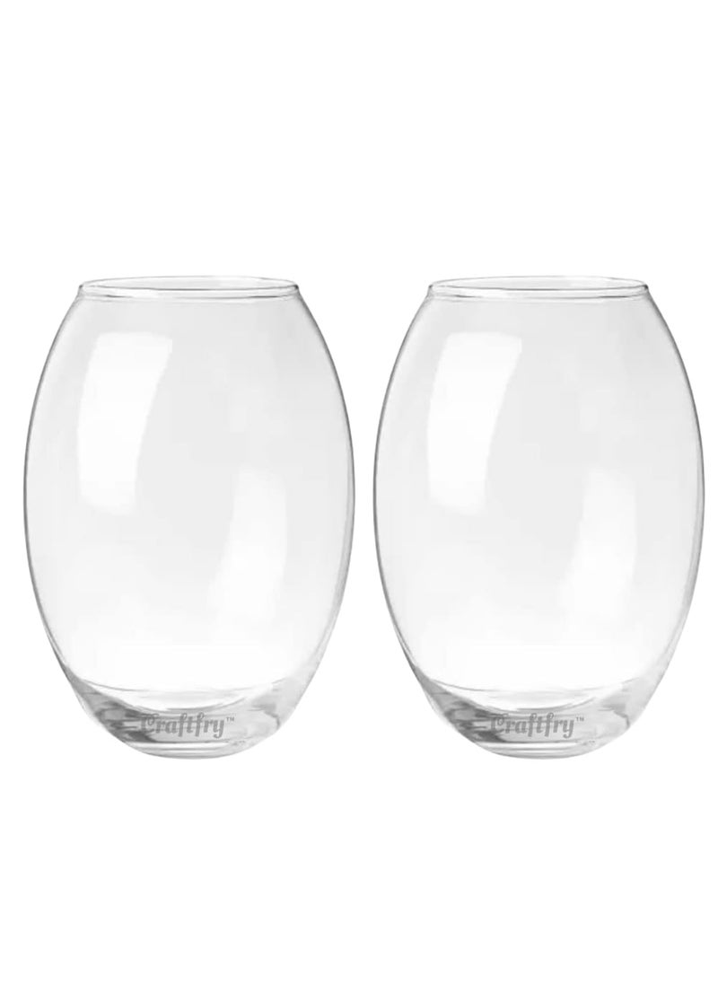 Craftfry Oval Shaped Decorative Glass Vase for Home Decor Center Table Bedroom Living Room and Office Decoration 8 Inch Flower Pot White Pack of 2