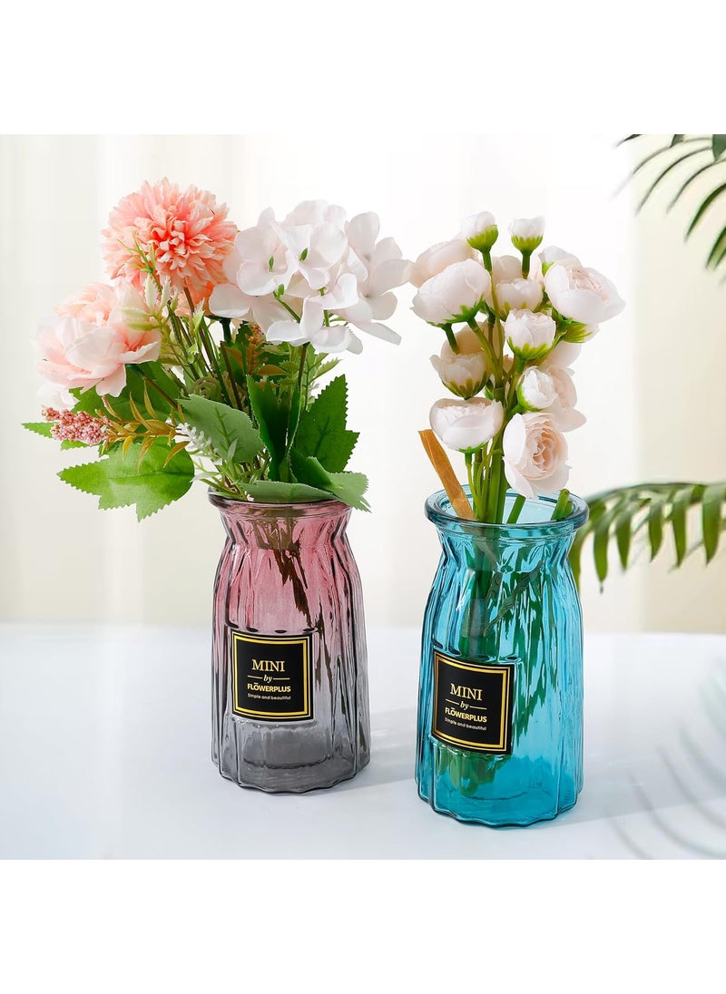 The Better Home Glass Vase for Home Decor 2Pcs 18cm Center Table Decorative Items Flower Vases for Home Decor Dining Table Decorative Items Transparent Flower Vase for Living Room Blue Red