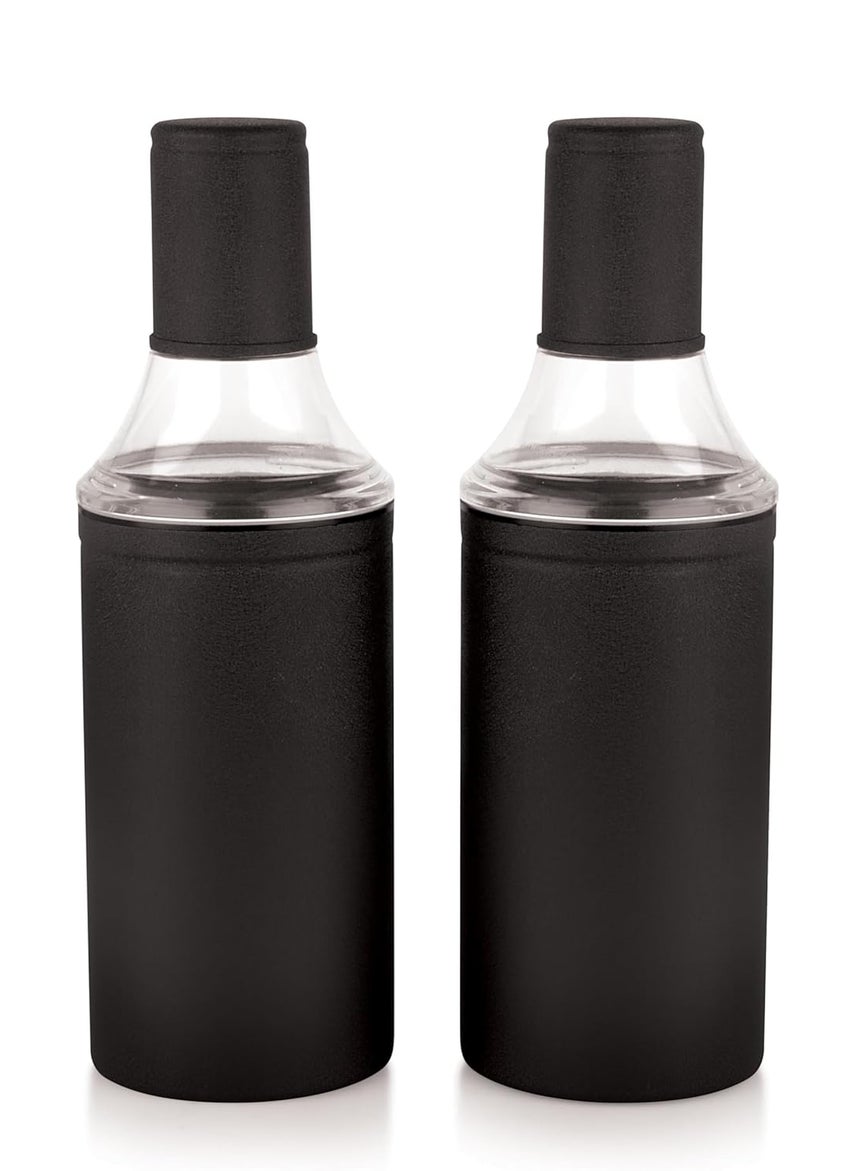 STEEPLE Oil Dispenser 1 Litre Oil Container Steel Oil Bottle Oil Can for Kitchen Storage Container Cooking Oil Dispenser with Nozzle 1000ml Pack of 2 Black Color Silver