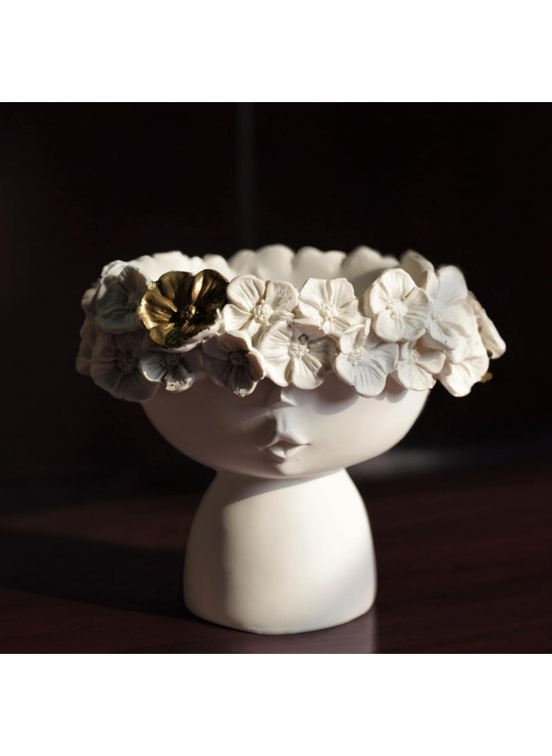 Kawai Homes Face Vase Cute Abstract Queen White Aesthetic Resin Ceramic Finish Flower Vase for Home Decor and Living Room Dining Table Decoration