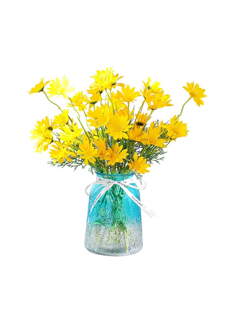 FURN ASPIRE Glass Vase With Artificial Flowers Modern Flower Plants Vases Table Top Decorations Home Decor Modern Decorative Vase For Living Room Office Wedding Or Gifts Blue