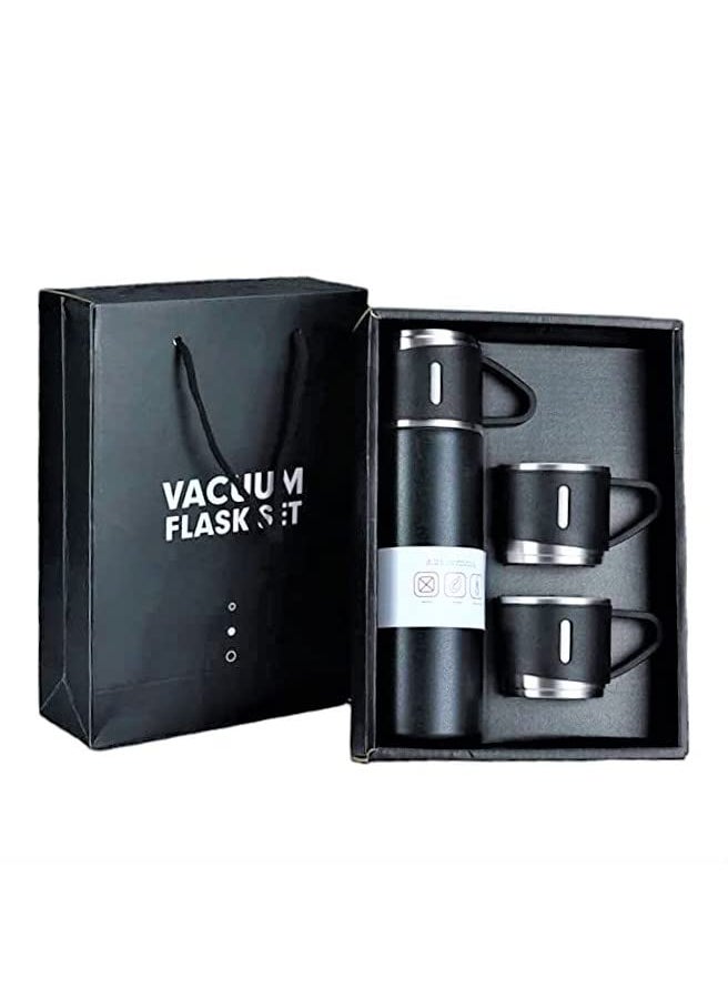 Stonsell Stainless Steel Vacuum Flask Cup Set 3 Steel Cups with Flask Combo Gift Set Flask Bottle Size500ML Odorless Keeps Liquid ColdHot Ideal for Diwali Gift BdayReturn Gift