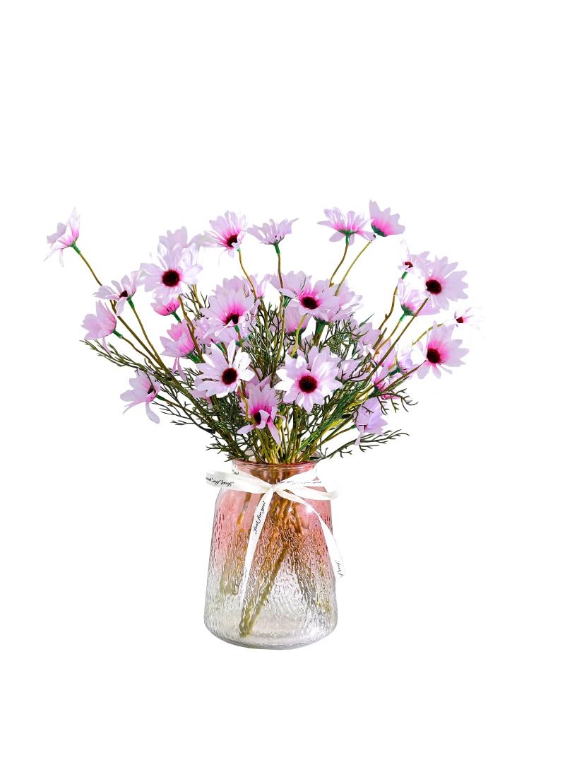 FURN ASPIRE Glass Vase With Artificial Flowers Modern Flower Plants Vases Table Top Decorations Home Decor Modern Decorative Vase For Living Room Office Wedding Or Gifts Pink
