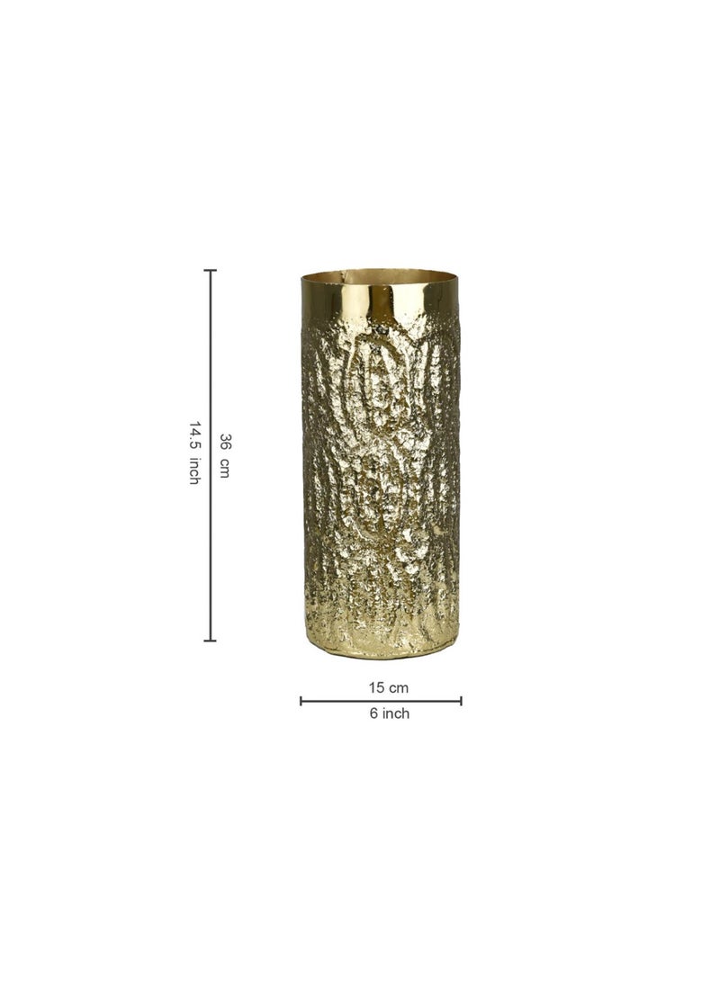 Royaloak Textured Gold Elegance Metal Vase Large | Crafted from High-Grade Metal | Stylish Accent Piece for Any Room | Durable & Low-Maintenance | Golden Finish | Suitable for Flower Arrangement