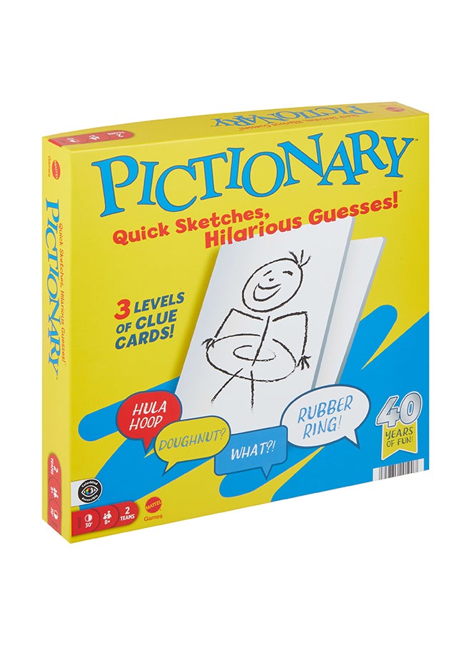 Pictionary Family Board Game for Kids, Adults and Game Night for 2 Teams with Erasable Markers, Boards and Sand Timer