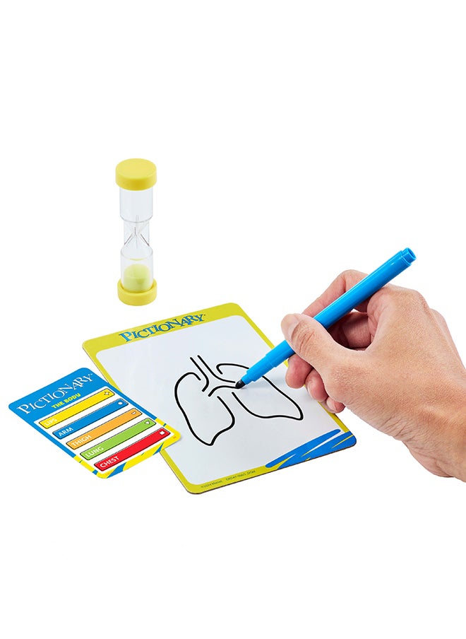 Pictionary Family Board Game for Kids, Adults and Game Night for 2 Teams with Erasable Markers, Boards and Sand Timer