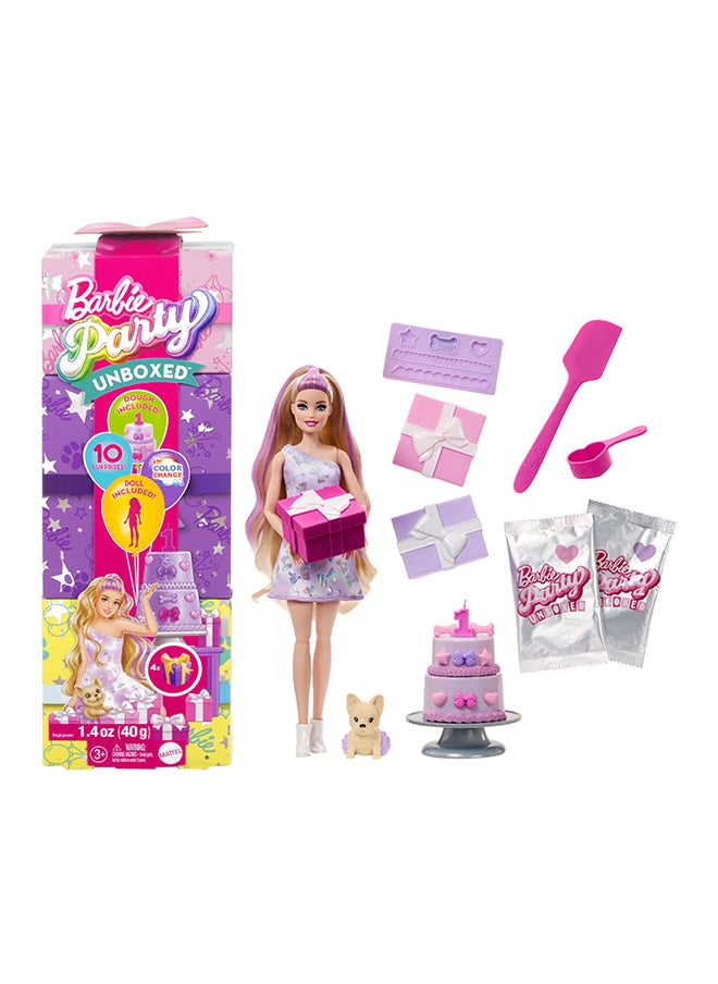 Pet Birthday Series Birthday Bows Set with 10 Surprises Including Color Change & Cake-Decorating Activity, Party Unboxed Doll & Accessories