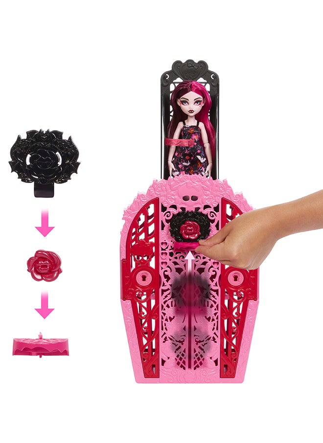 Garden Mysteries Draculaura with Reveal Closet & 19+ Tea Party Surprises like Clothes, Skulltimate Secrets Doll & Accessories Set