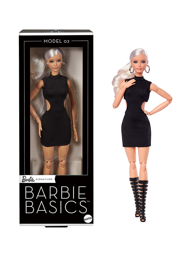 Basics Model 02 Collector Doll with Blonde Hair, Black Mini Dress & Gladiator Boots, Universal-fit Fashions, Posable Body & Swappable Doll Head
