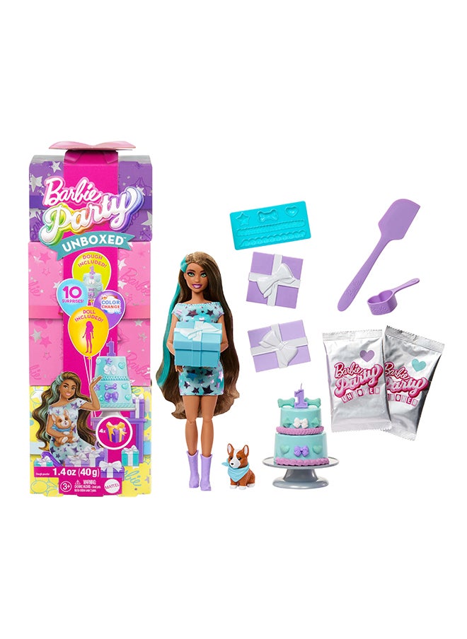 Pet Birthday Series Party Stars Set with 10 Surprises Including Color Change & Cake-Decorating Activity, Party Unboxed Doll & Accessories