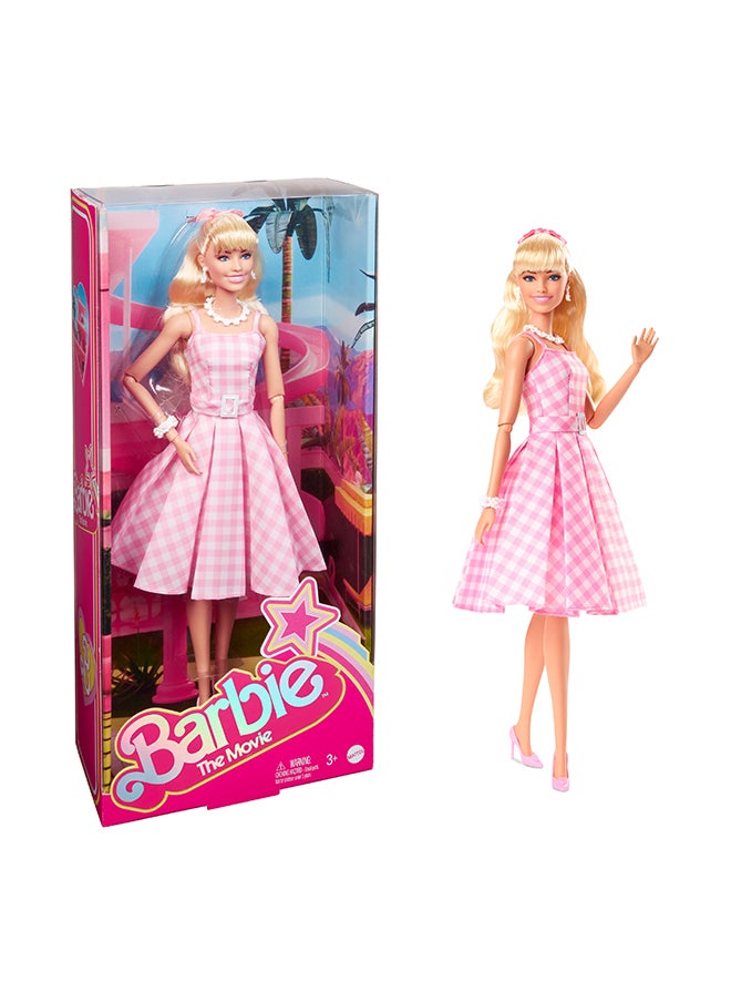 The Movie Doll, Margot Robbie as Barbie, Collectible Doll Wearing Pink and White Gingham Dress with Daisy Chain Necklace