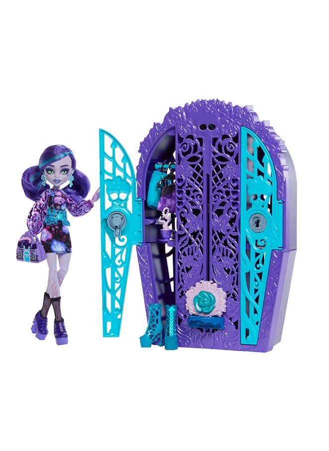 Garden Mysteries Twyla with Reveal Closet & 19+ Tea Party Surprises like Clothes, Skulltimate Secrets Doll & Accessories Set