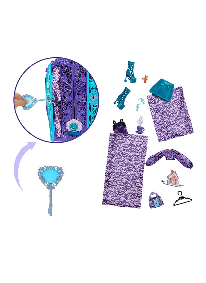 Garden Mysteries Twyla with Reveal Closet & 19+ Tea Party Surprises like Clothes, Skulltimate Secrets Doll & Accessories Set