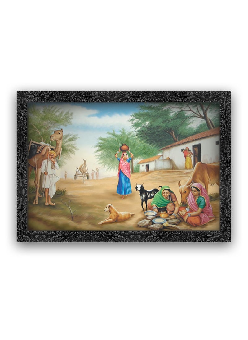 Dharvika Innovations Rajasthani Village Photo Frame Black Sparkle Coated Laminations 11x14 Inch 3129