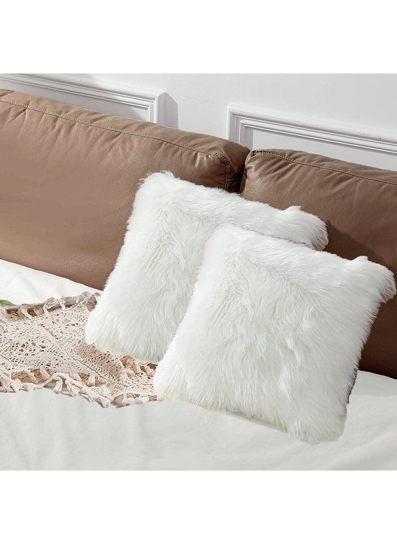 PICKKART Throw Pillow Covers 16 x 16 Inch Farmhouse Pillow Covers Faux Fur Square Home Decorative Pillow Case Set of 2 in Vibrant Color 16 16 White