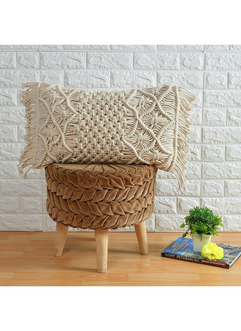 AASHIYANA SAJONA Cotton Macrame Handmade Knit Floor Throw Cushion Cover Large 12x20 inch Beige Design607