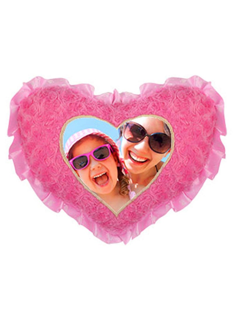 MUKESH HANDICRAFTS Personalized Fur Heart Photo CushionPillow with 1 Photo Pink