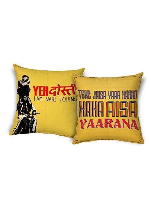 ShopMantra Friendship Bollywood Artwork Printed Cushion Cover Set Of 2 Size 16 16 Inch 16 X 16 200 TCMulticolor