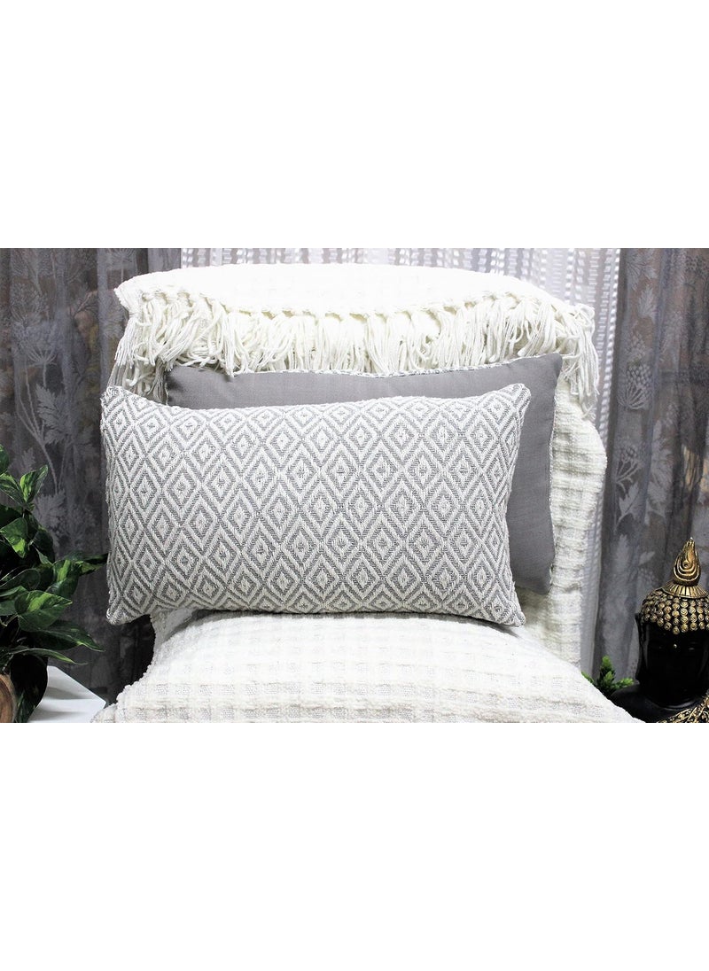 The Furnishers Grey 12x20 Inch Reversible Pack of 2 Cotton Argyle Weaved Throw Pillow Covers for Couch Sofa Bed Home Decoration Restaurant Size 30 x 50 cm