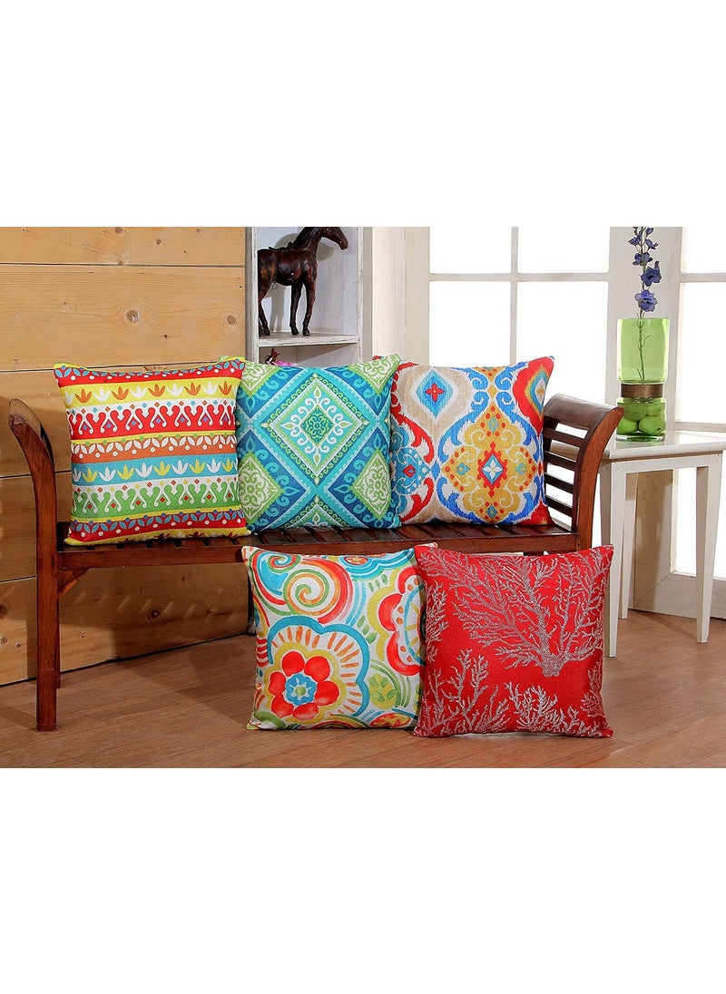 RD TREND Set of 5 Decorative Hand Made Jute ThrowPillow Cushions Covers18 inch by 18inch
