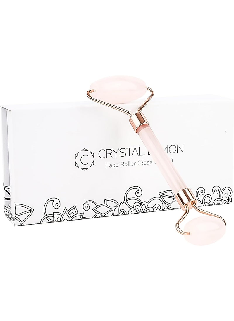 Natural Jade Roller for Face - Aging Wrinkles, Puffiness Facial Skin Massager Treatment Therapy - Premium Jade Stone, by Crystal Lemon (Rose Quartz)