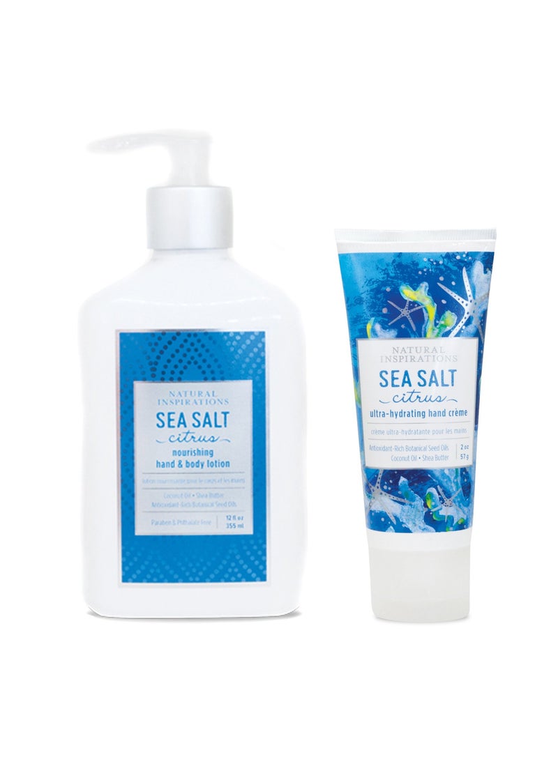 Natural Inspirations Hand  Body Lotion and Hand Creme Gift Set  Sea Salt Citrus