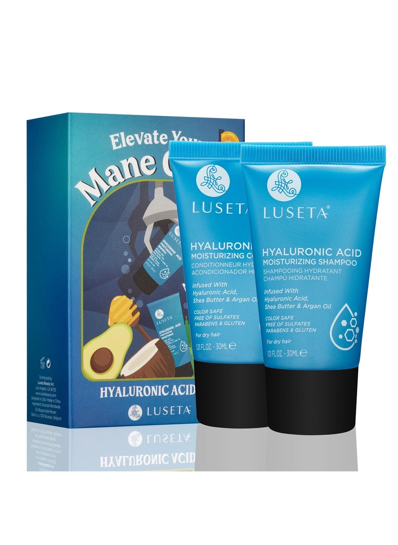 Luseta Hyaluronic Acid Moisturizing Shampoo & Conditioner Set for Dry and Damaged Hair, Sulfate Free Shampoo and Conditioner for Women Infused with Argan Oil and Shea Butter Paraben-Free 2 x 1.01oz