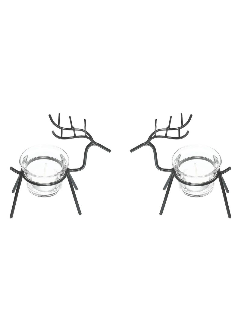 Webelkart Iron Christmas Reindeer Tealight Candle Holder for Home and Dining Decor (Pack of 2)