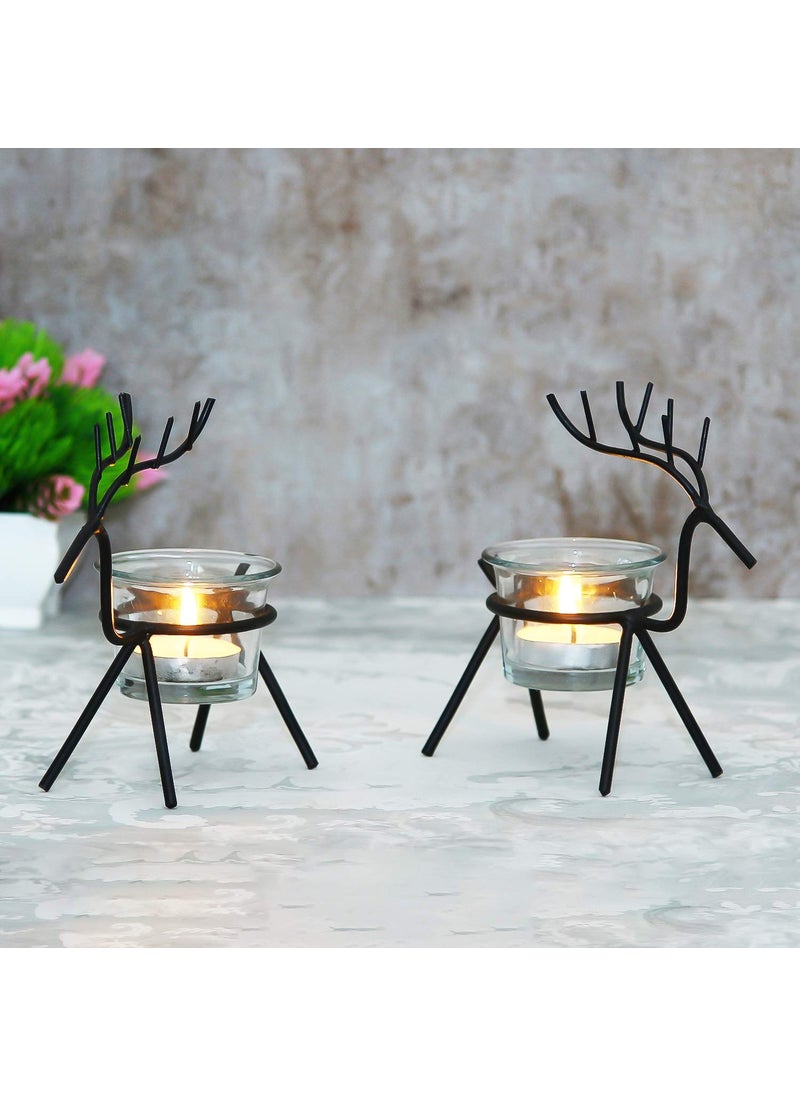 Webelkart Iron Christmas Reindeer Tealight Candle Holder for Home and Dining Decor (Pack of 2)