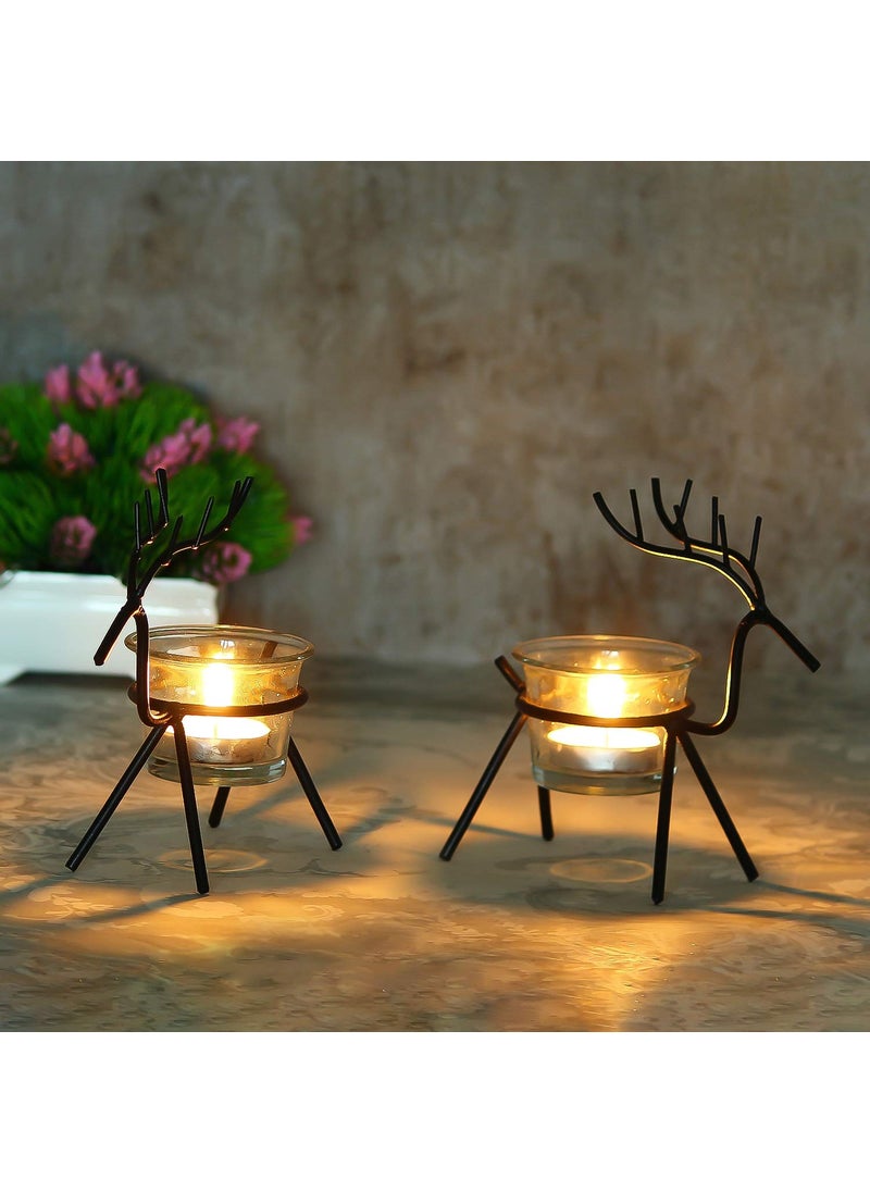 Webelkart Iron Christmas Reindeer Tealight Candle Holder for Home and Dining Decor (Pack of 2)