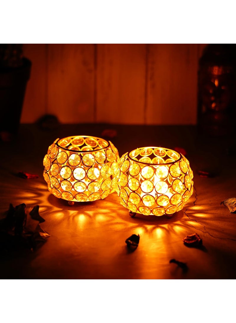 WebelKart Premium Set of 2 Votives Bowl Crystal Tea Light Candle Holder for Diwali Decor |TeaLight Candle Holders for Home Decor Diwali Gift Item (3
