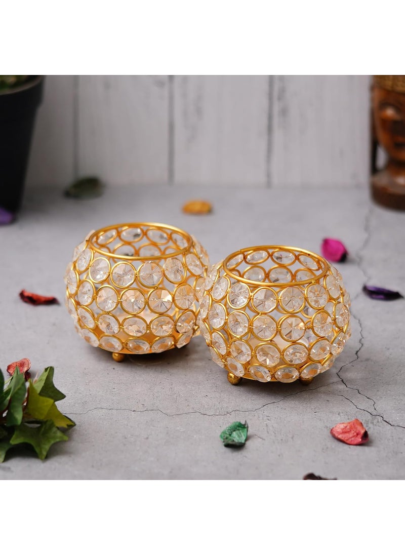 WebelKart Premium Set of 2 Votives Bowl Crystal Tea Light Candle Holder for Diwali Decor |TeaLight Candle Holders for Home Decor Diwali Gift Item (3