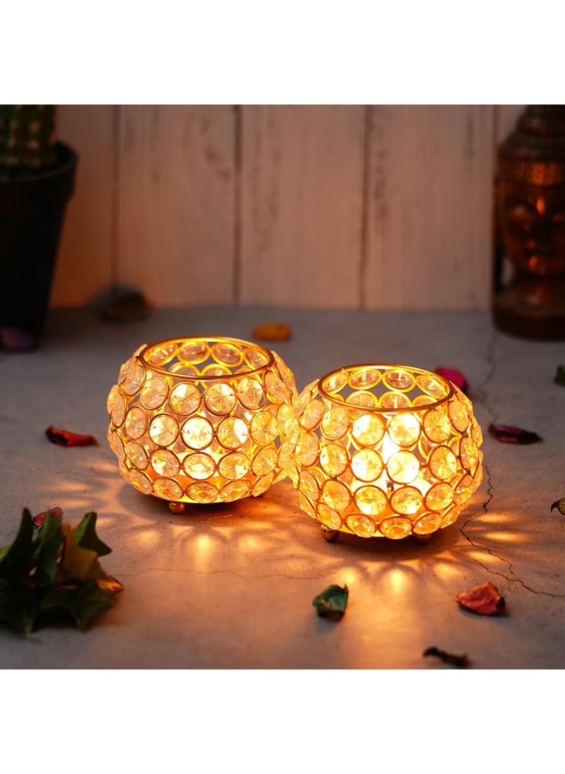 WebelKart Premium Set of 2 Votives Bowl Crystal Tea Light Candle Holder for Diwali Decor |TeaLight Candle Holders for Home Decor Diwali Gift Item (3
