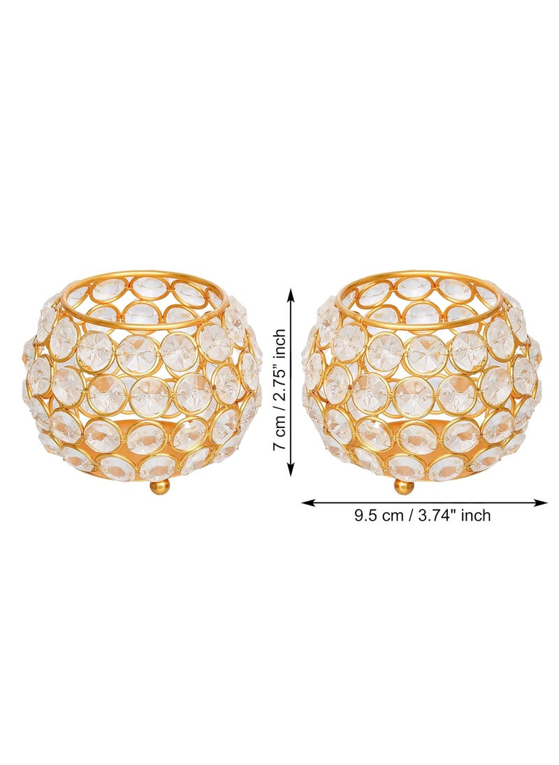 WebelKart Premium Set of 2 Votives Bowl Crystal Tea Light Candle Holder for Diwali Decor |TeaLight Candle Holders for Home Decor Diwali Gift Item (3