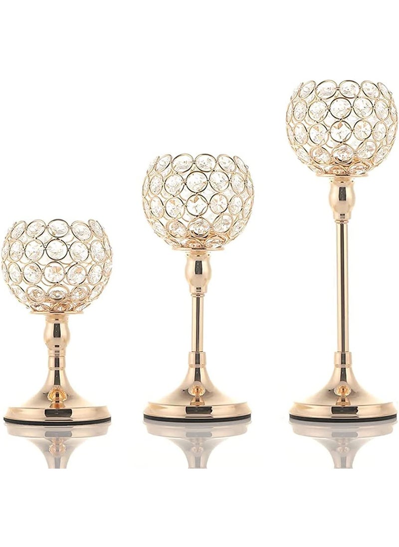 The Decor Affair Illuminate Your Living Space with The Timeless Beauty of This Stunning Crystal Gold Candle Holder Perfect for Creating an Atmosphere of Sophistication and Warmth Set of 3