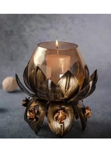The Decor Affair Artisanal Metal Lotus Candle Holder Illuminate Your Space with Style 1Cup Pack of 1