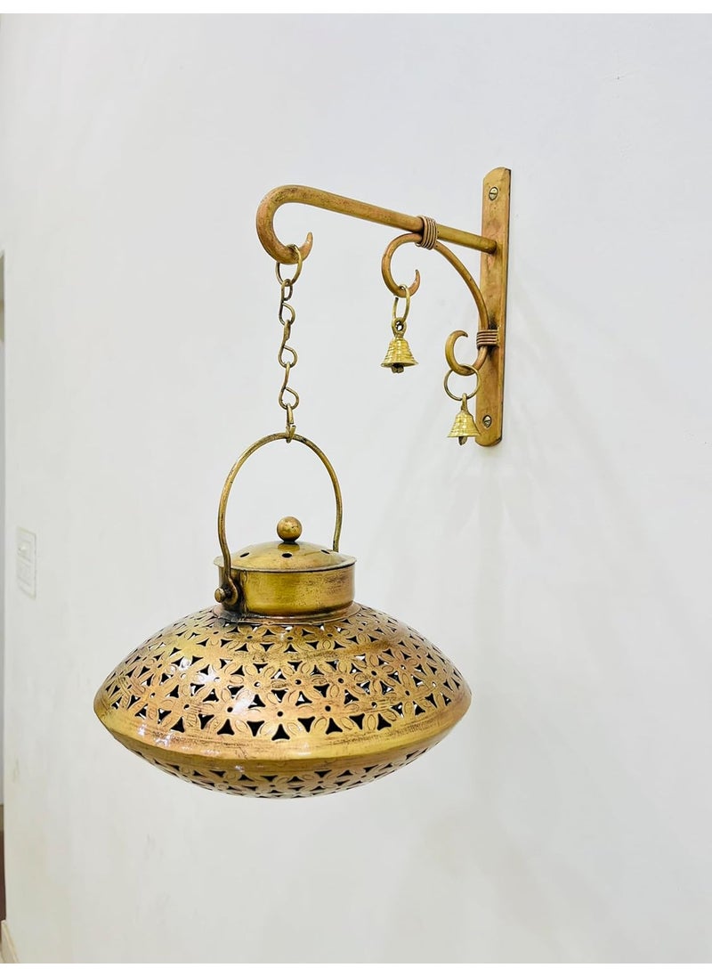 R K CRAFTS Vintage Antique Wall Decor Tea Light Candle Holderdegchi dhoop dani Pot Incense Holderwith Hook Bell Art Hanger