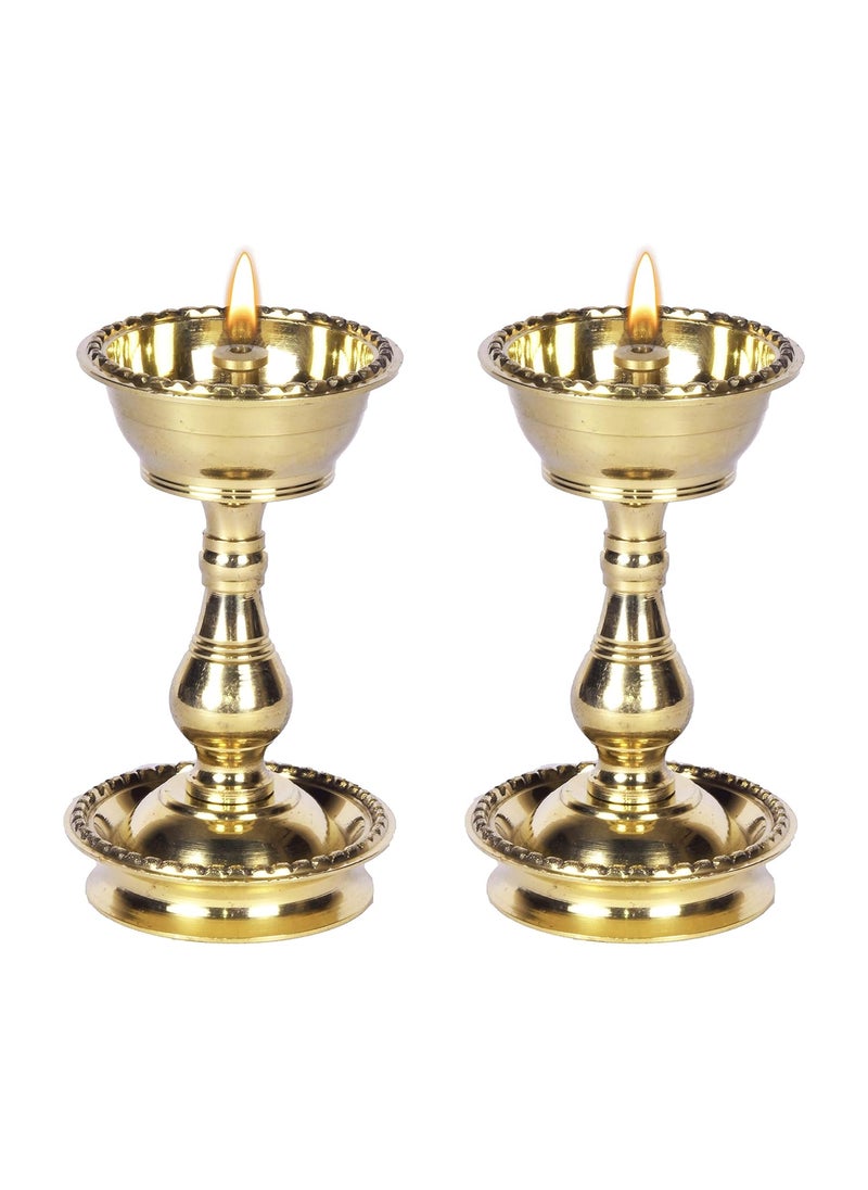 Printology Modern Gift Centre metal Pure Brass Heavy Udupi Nanda Diya no2 Set of 2