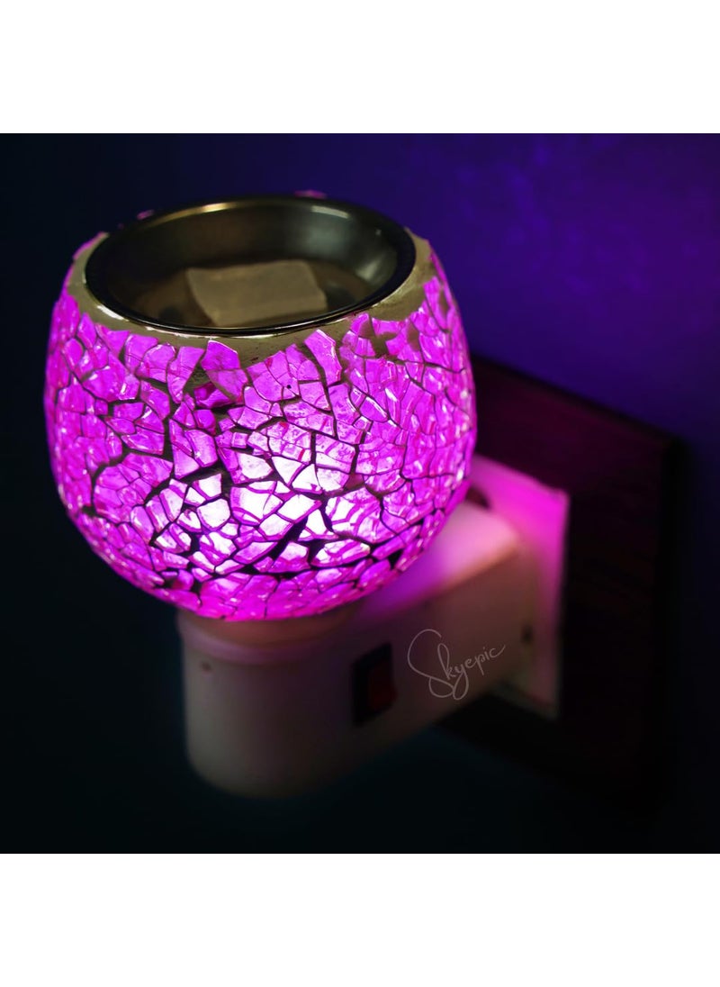 SKYEPIC Multipurpose Glass Kapoor Dani with Night Lamp Electric Incense Holder Camphor Burner Electric Aroma Oil Diffuser Camphor Mosquito Repellent Dhoop Dani Bakhoor Dani