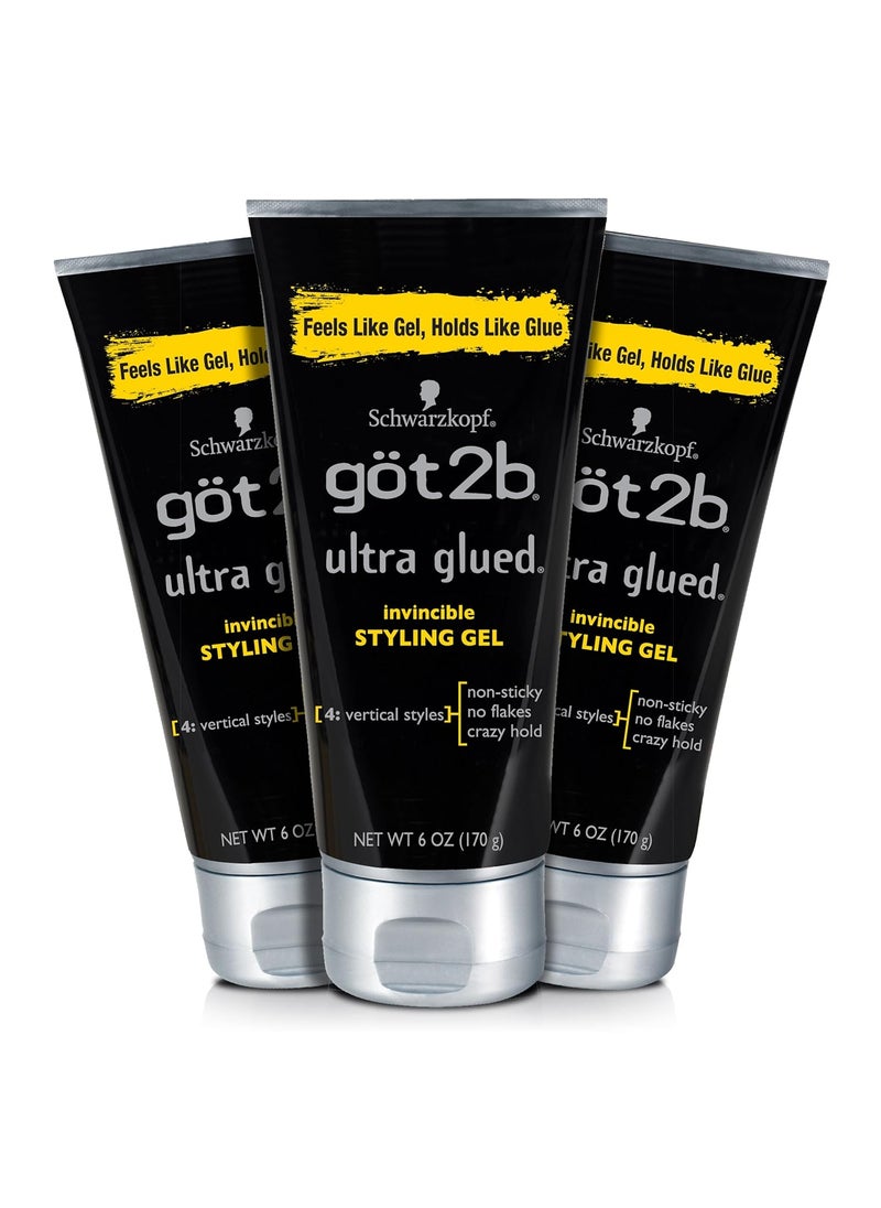 Got2b Ultra Glued Invincible Styling Hair Gel, 6 oz (Count of 3)