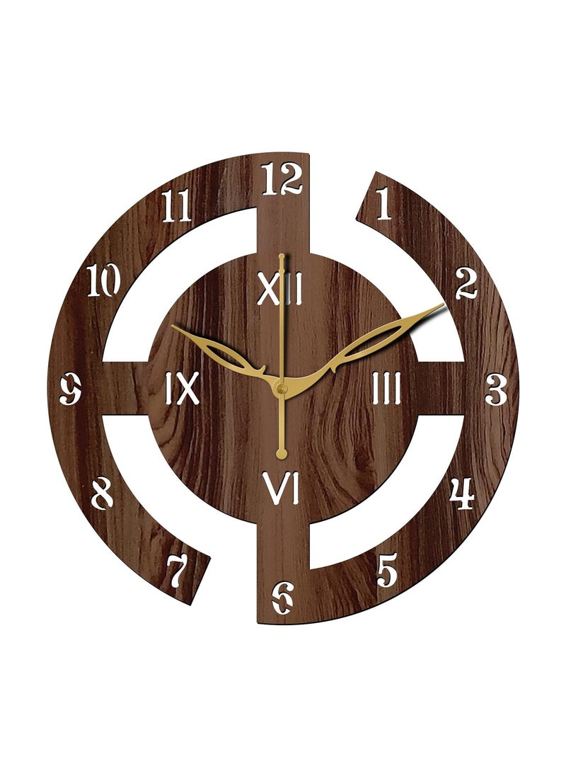 Roman Numeral Wall Clock, 30 cm Round, Wooden Beige (Wenge-1227)