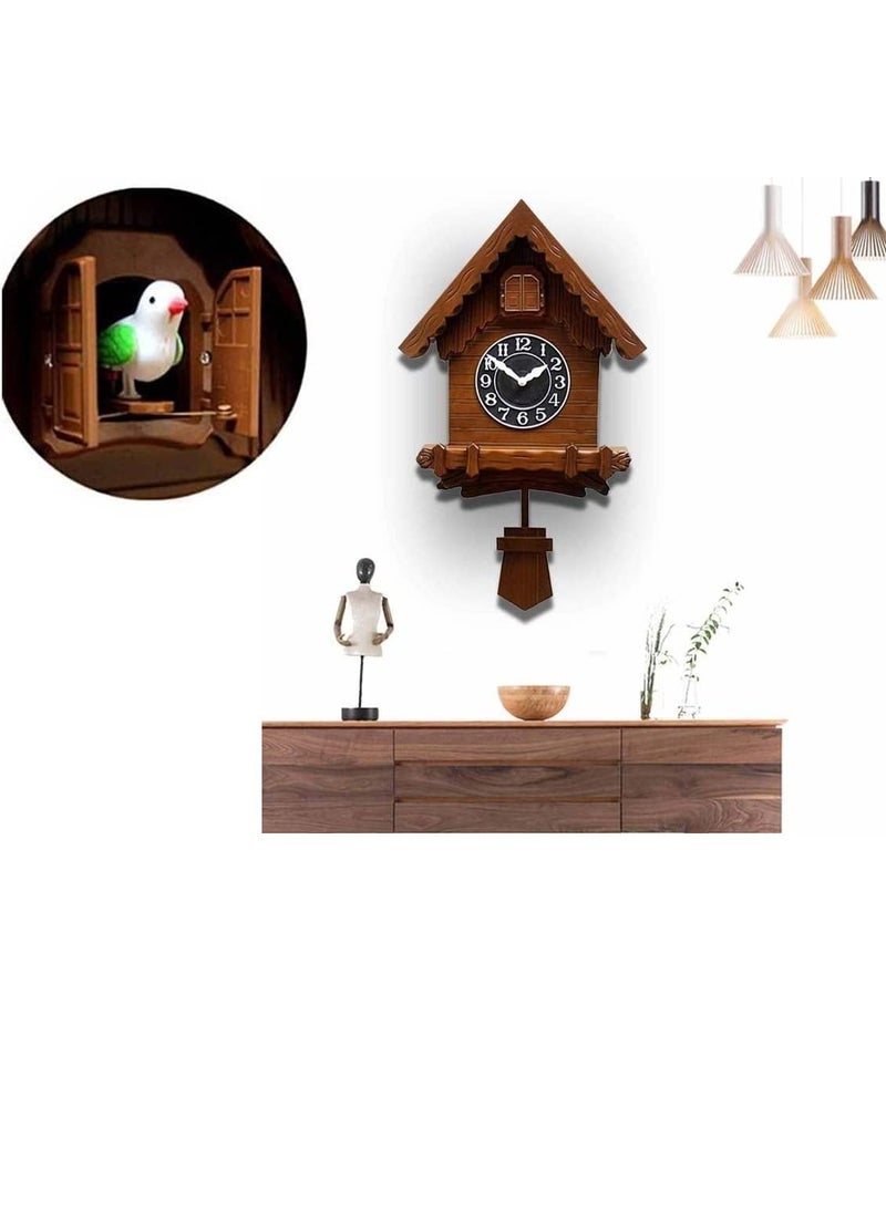 Three Secondz Open And Close Door Cuckoo Bird Analog Wall Clock Without Glass Plastic Clock Full Brown 31W X 52H Cm Pack Of 1