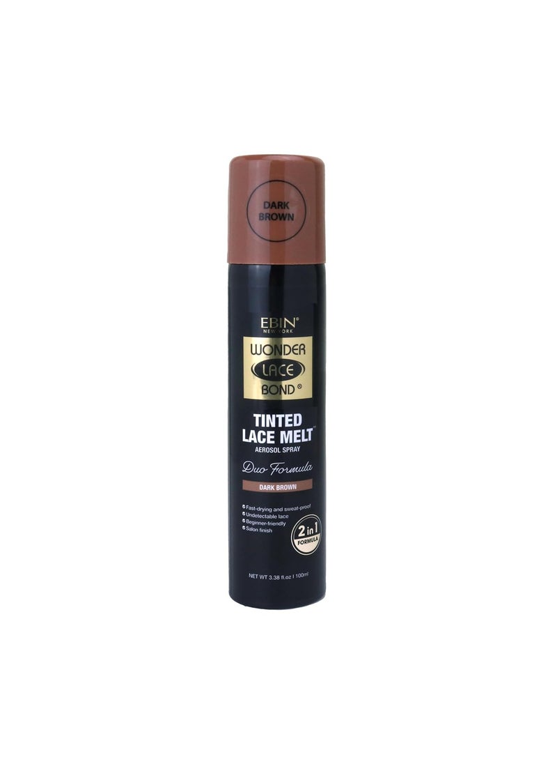EBIN NEW YORK Tinted Lace Spray - 10X Quick Dry, Water Resistant, No Residue, Even Application, Skin Tone Matching, Natural Look - 3.38oz/ 100ml - Dark Brown