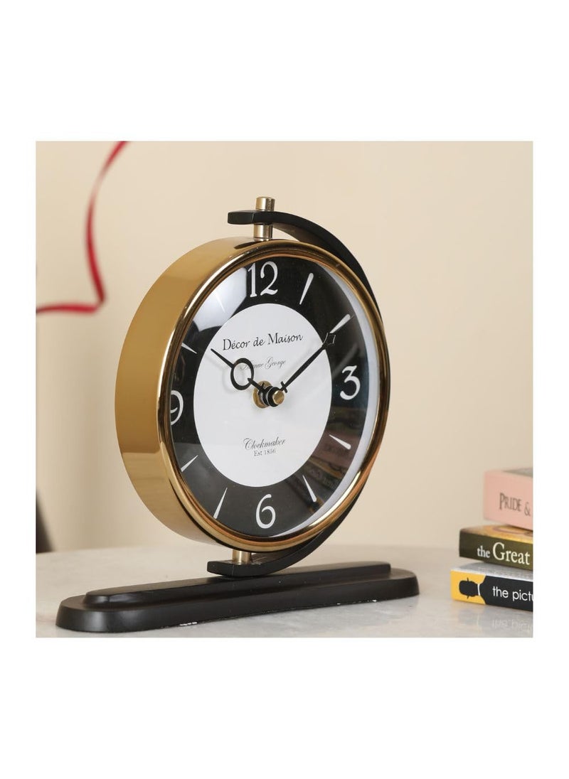 Decor de Maison Metal Handcrafted Black Gold Aleksi Table Clock For Home Decor Table Decor Clock For Living Room Bedroom Study Table And Office Desk 9 Inch Height Analog